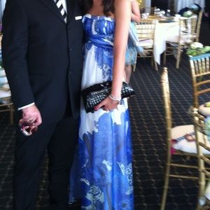 Strapless blue and white gown